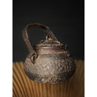 初代 秦蔵六造 銅環摘 鉄共蓋 双龍紋様 獣口形 鉄瓶/湯沸　M251 