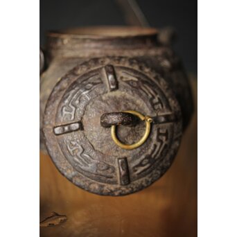 初代 秦蔵六造 銅環摘 鉄共蓋 双龍紋様 獣口形 鉄瓶/湯沸　M251 