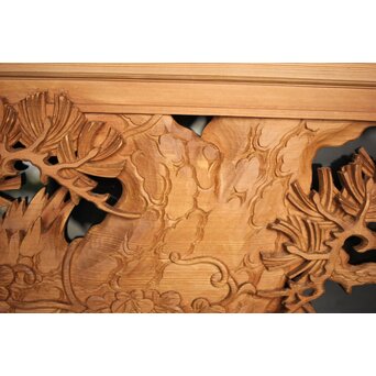 曲雲銘 井波 ガラス入中型松木彫欄間　R0074 