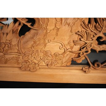 曲雲銘 井波 ガラス入中型松木彫欄間　R0074 