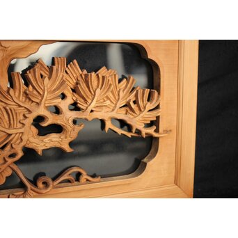 曲雲銘 井波 ガラス入中型松木彫欄間　R0074 