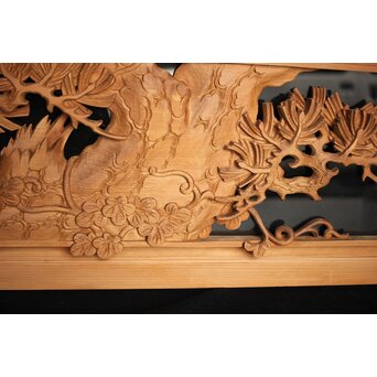 曲雲銘 井波 ガラス入中型松木彫欄間　R0074 