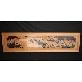 曲雲銘 井波 ガラス入中型松木彫欄間　R0074 ガラス面