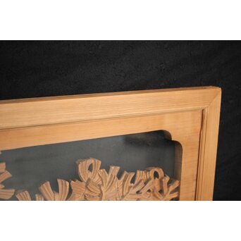 曲雲銘 井波 ガラス入中型松木彫欄間　R0074 