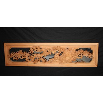 曲雲銘 井波 ガラス入中型松木彫欄間　R0074