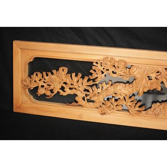 曲雲銘 井波 ガラス入中型松木彫欄間　R0074 