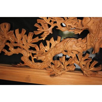 曲雲銘 井波 ガラス入中型松木彫欄間　R0074 