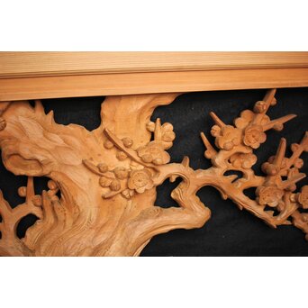 曲雲銘 井波 中型梅木彫欄間　R0075 