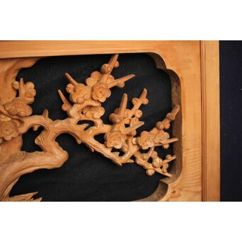 曲雲銘 井波 中型梅木彫欄間　R0075 