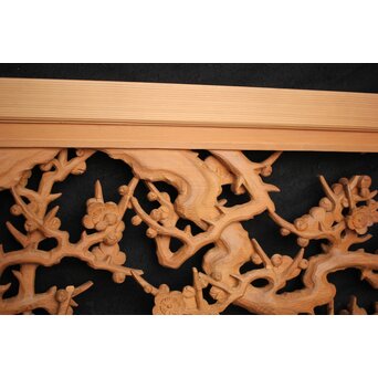 曲雲銘 井波 中型梅木彫欄間　R0075 