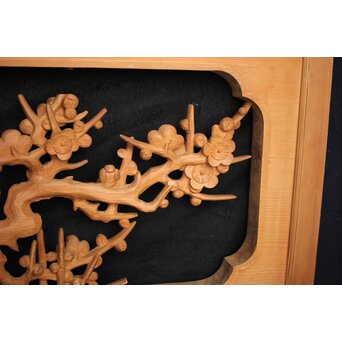 曲雲銘 井波 中型梅木彫欄間　R0075 