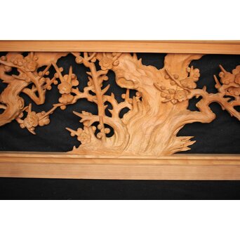 曲雲銘 井波 中型梅木彫欄間　R0075 