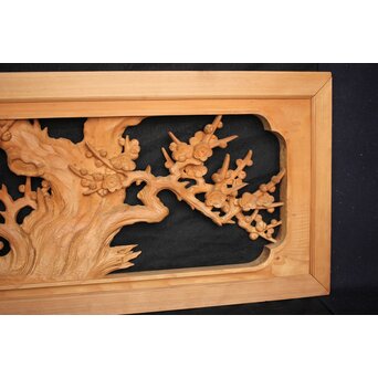 曲雲銘 井波 中型梅木彫欄間　R0075 