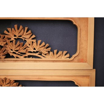 善本秀銘 井波 長尺松木彫欄間 2枚1組　R0077Y 