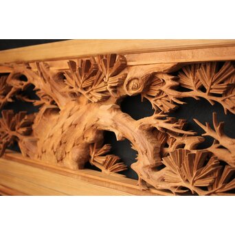 善本秀銘 井波 長尺松木彫欄間 2枚1組　R0077Y 