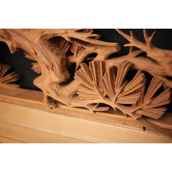 善本秀銘 井波 長尺松木彫欄間 2枚1組　R0077Y 