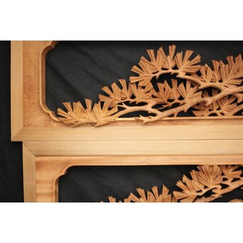 善本秀銘 井波 長尺松木彫欄間 2枚1組　R0077Y 