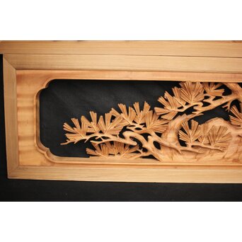 善本秀銘 井波 長尺松木彫欄間 2枚1組　R0077Y 