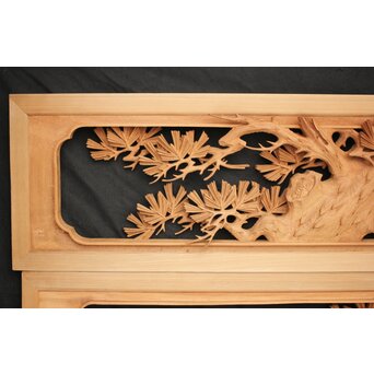 善本秀銘 井波 長尺松木彫欄間 2枚1組　R0077Y 