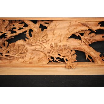 善本秀銘 井波 長尺松木彫欄間 2枚1組　R0077Y 