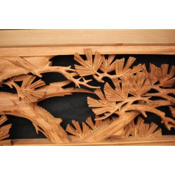 善本秀銘 井波 長尺松木彫欄間 2枚1組　R0077Y 