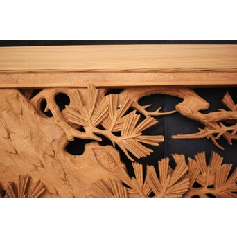 善本秀銘 井波 長尺松木彫欄間 2枚1組　R0077Y 