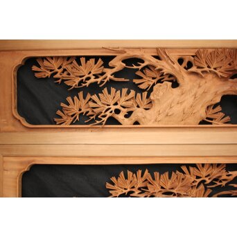 善本秀銘 井波 長尺松木彫欄間 2枚1組　R0077Y 