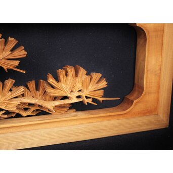 善本秀銘 井波 長尺松木彫欄間 2枚1組　R0077Y 