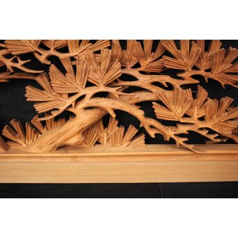 善本秀銘 井波 長尺松木彫欄間 2枚1組　R0077Y 