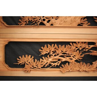 善本秀銘 井波 長尺松木彫欄間 2枚1組　R0077Y 