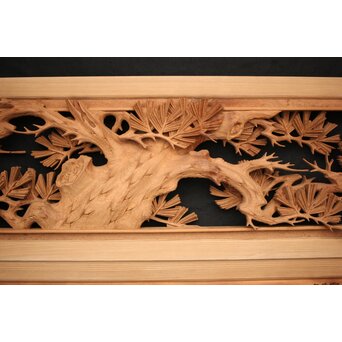 善本秀銘 井波 長尺松木彫欄間 2枚1組　R0077Y 