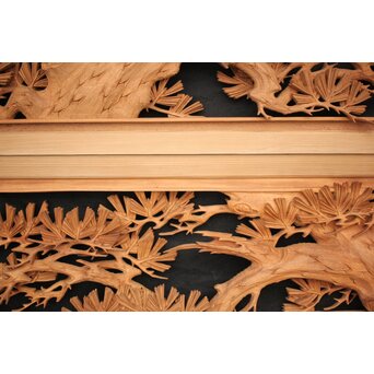 善本秀銘 井波 長尺松木彫欄間 2枚1組　R0077Y 