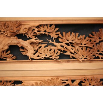 善本秀銘 井波 長尺松木彫欄間 2枚1組　R0077Y 