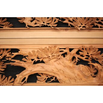 善本秀銘 井波 長尺松木彫欄間 2枚1組　R0077Y 