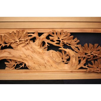 善本秀銘 井波 長尺松木彫欄間 2枚1組　R0077Y 