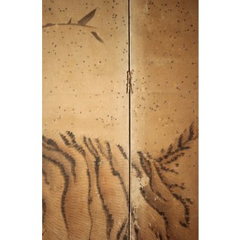 白井華陽 虎の図 六曲一双紙本水墨屏風　Z243 