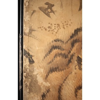 白井華陽 虎の図 六曲一双紙本水墨屏風　Z243 