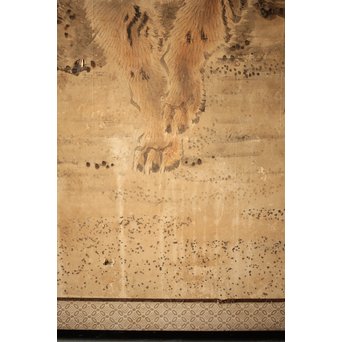 白井華陽 虎の図 六曲一双紙本水墨屏風　Z243 