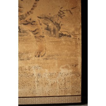 白井華陽 虎の図 六曲一双紙本水墨屏風　Z243 