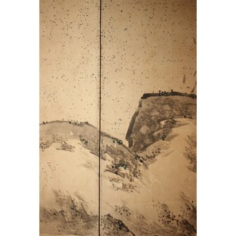 白井華陽 虎の図 六曲一双紙本水墨屏風　Z243 