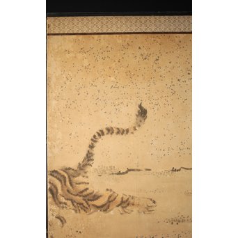 白井華陽 虎の図 六曲一双紙本水墨屏風　Z243 