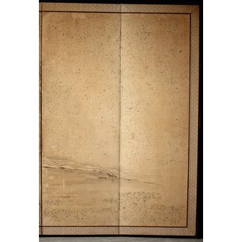 白井華陽 虎の図 六曲一双紙本水墨屏風　Z243 