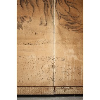 白井華陽 虎の図 六曲一双紙本水墨屏風　Z243 