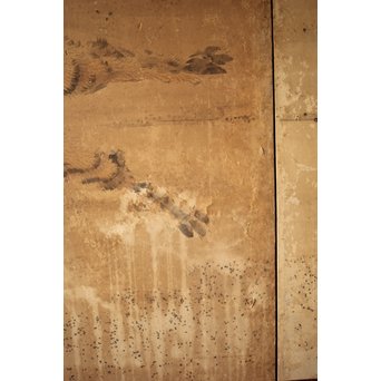 白井華陽 虎の図 六曲一双紙本水墨屏風　Z243 