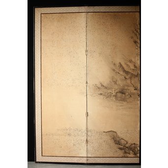 白井華陽 虎の図 六曲一双紙本水墨屏風　Z243 