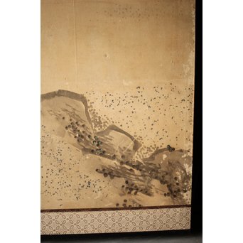 白井華陽 虎の図 六曲一双紙本水墨屏風　Z243 