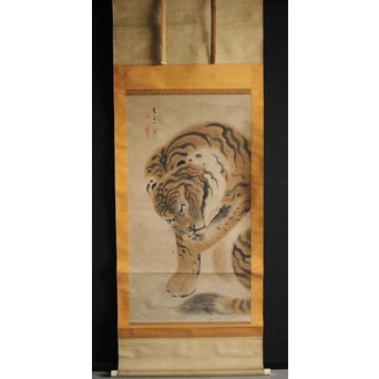 作者不明 紙本彩色掛軸 虎の図　Z244 