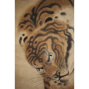 作者不明 紙本彩色掛軸 虎の図　Z244 