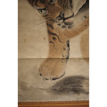 作者不明 紙本彩色掛軸 虎の図　Z244 