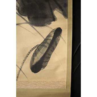 邨松雲外 蓮の図 紙本掛軸　Z245 